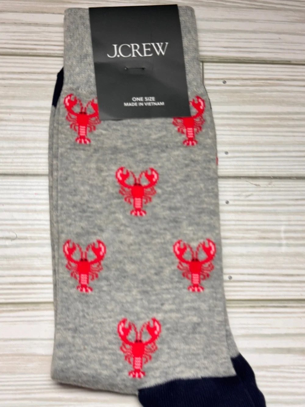 J. Crew Crew Style Gray Lobster Pattern Socks One Size New With Tag